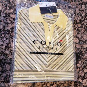 Como Sport Fine Cotton golf Polo XL Women's Italy Made Yellow Stripes